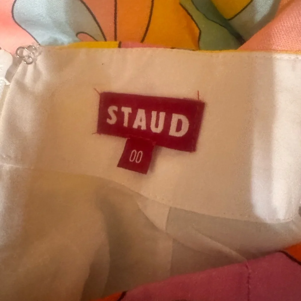 Staud Oscar Wide Leg Linen Pants Lemon Citrus Kaleidoscope Colorful Size 00 - Picture 4 of 4